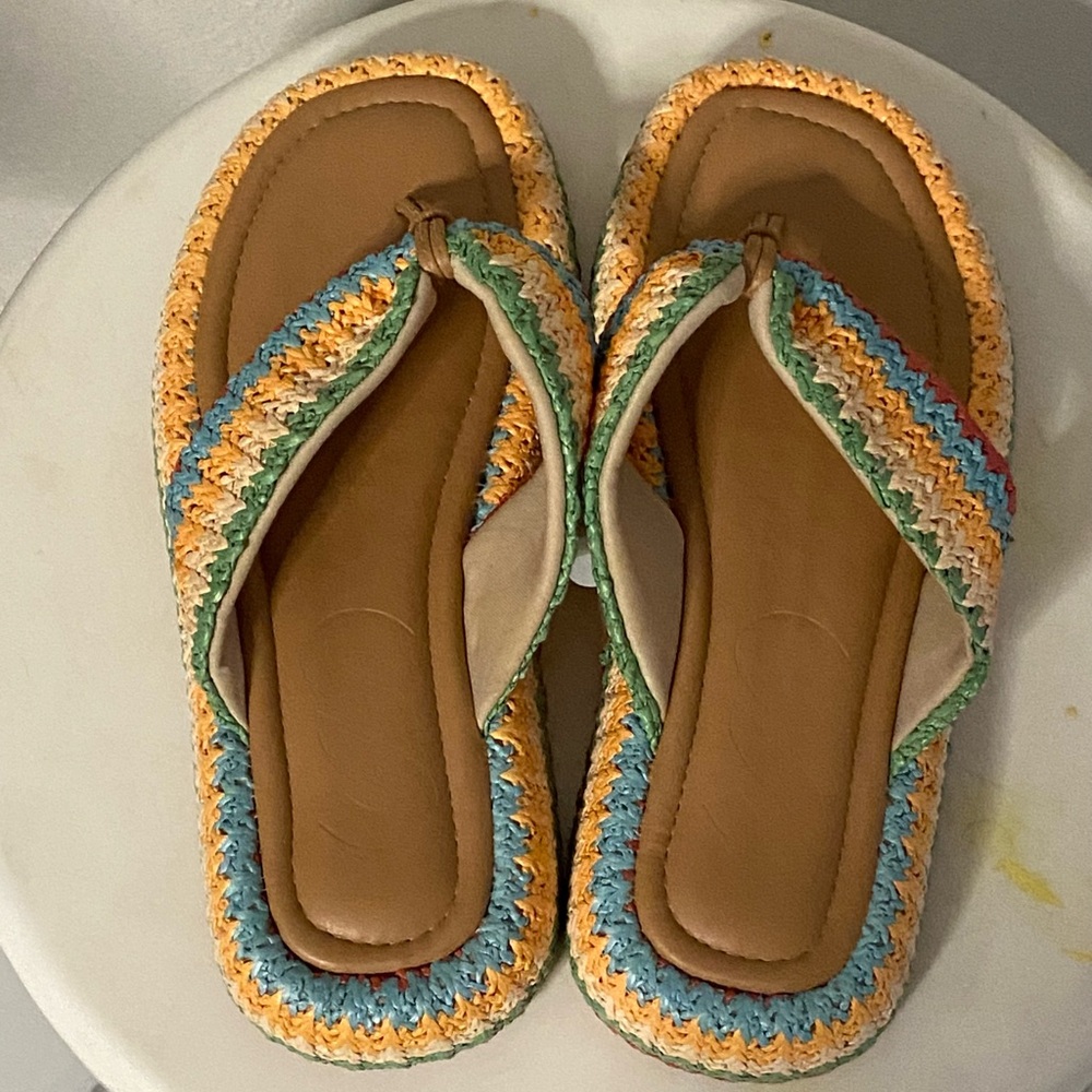 SS Colorful Crochet Platform Thong Sandals